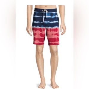 NO BOUNDARIES Mens Board Shorts Size 34” Above Knee Pockets Red White Blue New